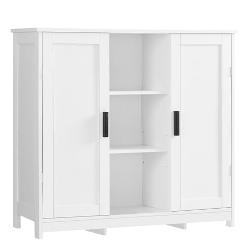 TEENFON 90 cm Aparador con 2 Puertas, Aparadores para Salon con 4 Estantes - 3 Ajustables, Mueble Auxiliar de Cocina con Plan de Trabajo para Pasillo, Comedor y Entrada - 90 x 30 x 80,5 cm - Blanco