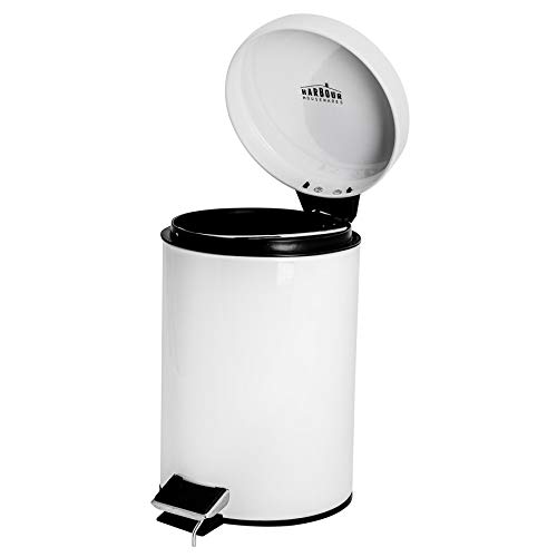 Harbour Housewares 3L Bathroom Bin - White - Round Stainless Steel Pedal Bin Slim Kitchen Rubbish Trash Can Garbage Dustbin with Lid and Inner Liner Bucket
