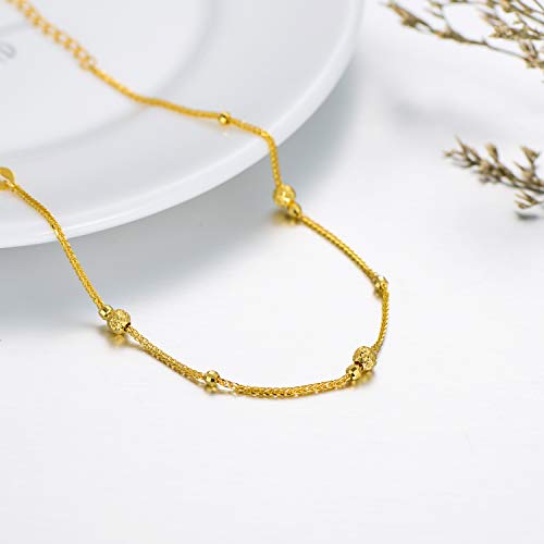 18K Solid Gold Bracelet for Women, Dainty Real Gold Beads Ball Adjustable Chain Bracelet Fine Jewelry Anniversary Christmas Gift for Her, Wife, Mom 6.5"-7.5"2