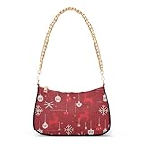GuoChe Weihnachtliches rotes Kreuz - Stich Rentier Schneeflocken Kugeln trendige Kette Crossbody Taschen Handtaschen für Frauen zum Laufen