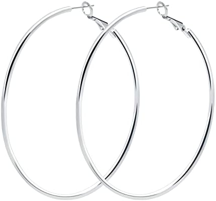 Rugewelry 925 Sterling Silver Hoop Earrings,18K White Gold Plated Polished Rounded Hoop Earrings For Women Girls,Gift Box Packaging