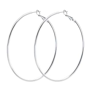 925 Sterling Silver Hoop Earrings,18K White Gold Plated Polished Rounded Hoop Earrings For Women, Gift Box Packaging