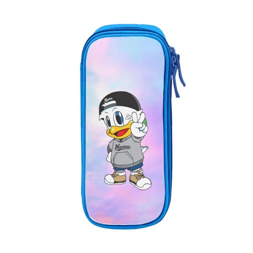 For 千葉ロッテマリーンズ ペンケース 筆箱 2層 文具ポーチ 大容量 おしゃれ 学生用 大人 通学 通勤 多機能 誕生日 Blue