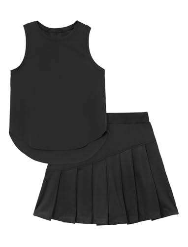 Image of PATPAT Girls Tennis Skirt Sets Moisture Wicking Tank Tops and Pleated Skirts 2 Piece Outfits Activewear Sets 5-12 Years