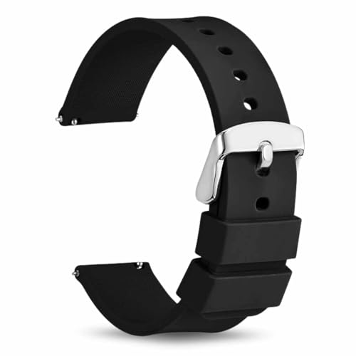 Correa reloj silicona, Banda de Reloj de Silicona, Correa de Reloj Deportiva, Banda de Reloj Universal, Pulsera de Reloj Silicona, liberación rápida (Negro (Hebilla Plateada), 24 mm)