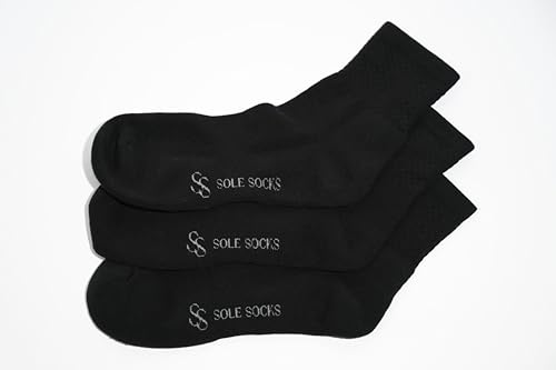 Mid-Crew Cut Socks for Men, Shoe Size 6-12 US, PHVB Cotton Blend, Black, 3 Pairs3