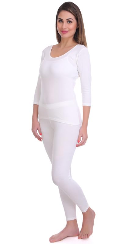 Selfcare Women Solid Cotton Blend Round Neck White Thermal Set (SW0549-XL) 1