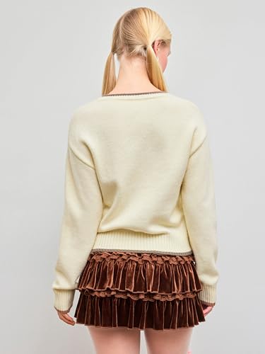 Image of CIDER Women's Fall Sweaters Long Sleeve Cute Sweaters Bear Graphic Crewneck Soft Knit Casual Cropped Pullover