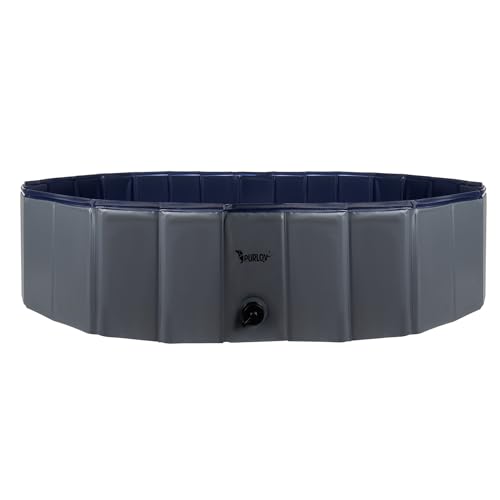 PURLOV Hundepool 160x30 cm/ 120x30cm PVC + ABS Klappbar Antitutsch-Belag Ablaßventils Blau-Grau 23831, Größe:120/30 cm