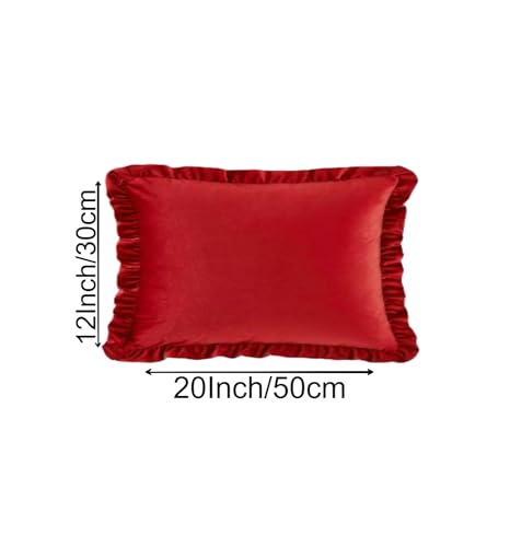 Image of Amazon Brand - Umi Velvet Red 12x20 Pillow Covers, Set of 2 Decorative Ruffle Cushoin Pillow Covers for Sofa Couch