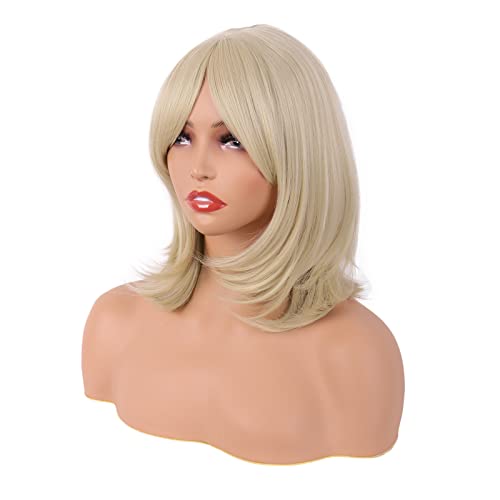 MapofBeauty 18 Inch/45 cm Layered Bangs Straight Synthetic Fiber Shoulder Length Hair Daily Use Wig (Blonde) - Image 3