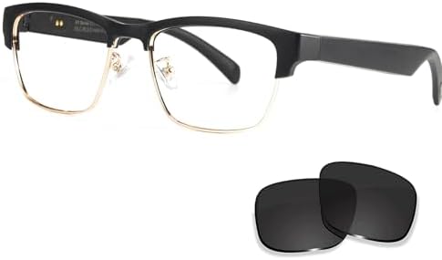 Smart Glasses Bluetooth Audio Glasses for Men Women with Built-in Mic & Speakers, Blue Light Filter & Polarized Sunglasses Lenses, Voice Assistant, Open Ear Music & HD Calling (Black Gold)