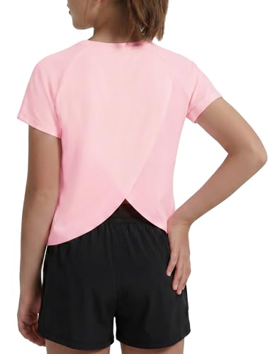 Image of EXARUS Girls Athletic Shirts Quick Dry Workout Split Back Crop Tops 6-14Y