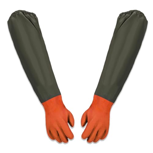 FEADBYT Guanti per la Pulizia Dello Stagno, Guanti di Sicurezza a Sezione Lunga, Guanti di Gomma Lunghi, Gguanti Lunghi Impermeabili, Guanti da Lavoro per la Cura, Guanti Impermeabili, Arancione