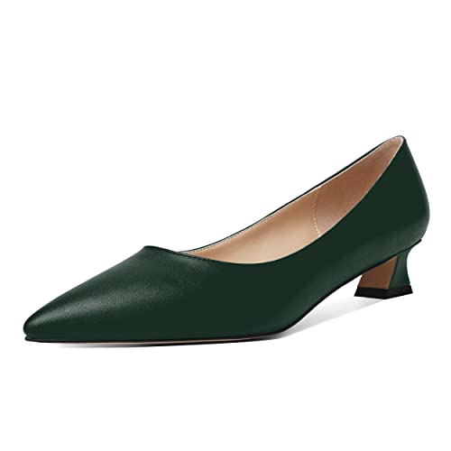 AMBELIGHT Womens Pointed Toe Solid Slip On Casual Matte Office Kitten Low Heel Pumps Shoes 1.5 Inch