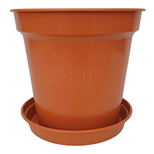 Elixir Gardens Glossy Recycled Plastic Terracotta Plant Pot with Saucer Various Sizes 3,4,5,6,7,8,10,12.5,15 Various Quantities 1-50 | 10 x 1