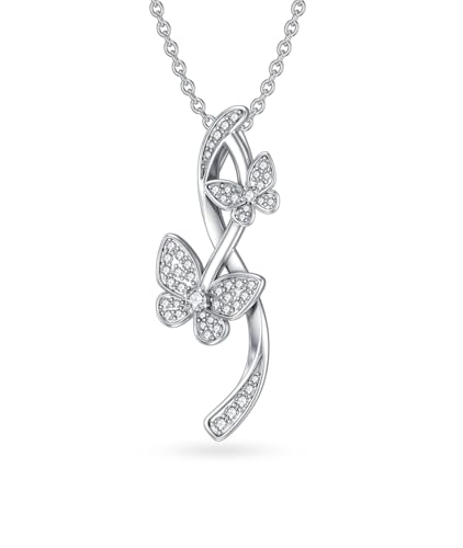 1/22 Carat Diamond Butterfly Necklace for Women 925 Sterling Silver Two Butterfly Pendant Necklaces 18K White Gold Plated Fine Jewelry