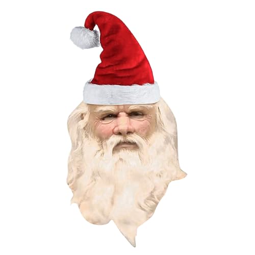 Masque en latex pour adultes intégral qui ne glisse pas avec barbe de Noël incluse