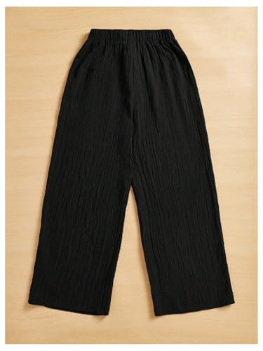 WDIRARA Women's Textured Drawstring Waist Wide Leg Pants Loose Palazzo Pants2