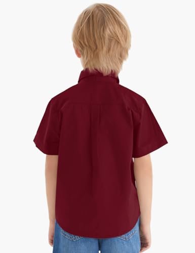 Spring&Gege Boys Western Short Sleeve Button Down Shirt Soft Cotton with Two Chest Pockets Solid (5-14 Years)