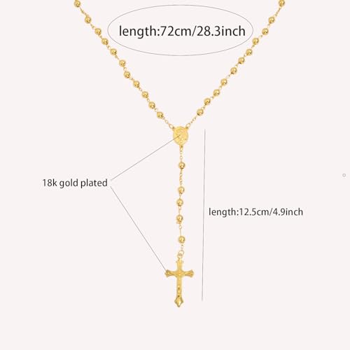 18K Gold Plated Virgin Mary Rosary Bead Cross Necklace for Women Men3