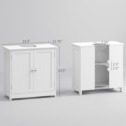 kleankin Under Sink Storage Unit with U-Shape Cutout and Adjustable Inner Shelf (White)