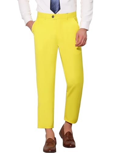 Lars Amadeus Men's Cropped Dress Pants Flat Front Solid Ankle-Length Trousers