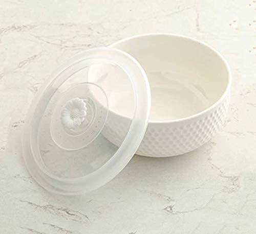 Ceramic Serving Bowl Set with Flower Lid & Pickle Bowl – 2 Pieces | Airtight Microwave Safe Mixing Bowls with Lid | Premium Modern Bowl Set 500ML