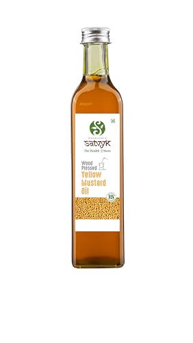 Image of S Siddhagiri's SATVYK THE HEALTH re STORE Wood Pressed Yellow Mustard Oil (500ml) - Unrefined | Mustard Oil for Cooking | Kachi Ghani Sarso Oil | Sarso Cooking Oil | Glass Bottle