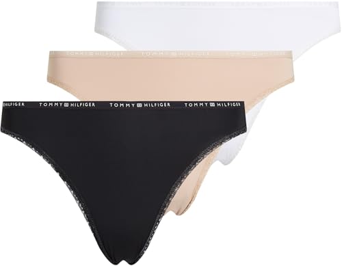 Tommy Hilfiger Pack de 3 Braguitas Tipo Bikini con Encaje para Mujer, Multicolor (Misty Blush / White / Black), XL