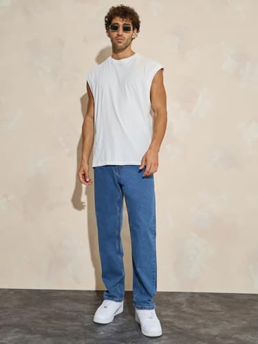 Image of Styli Men Solid Balloon Fit Jeans | Stretchable & Comfort, Mid-Rise Casual Denim Pants for Everyday Wear |Machine Washable