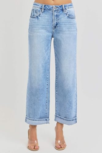 SALT TREE Risen Jeans - High Rise Ankle Barrel Turn Up Cuffed Jeans - PG210033