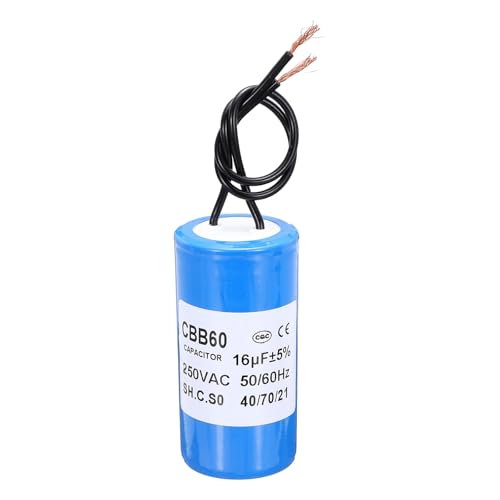 PATIKIL CBB60 16uf Betriebskondensator 1Stk AC 250V 2 Drähte 50/60Hz Zylinder Blau 72x35mm Für Wasserpumpen Waschmaschinen Motorstart