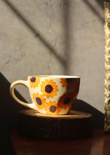 Image of WEAVING HOMES Surajmukhi Coffee Mug for Office, Stylish Ceramic Tea Cup for Woman, Modern Travel Mug (220 Ml)