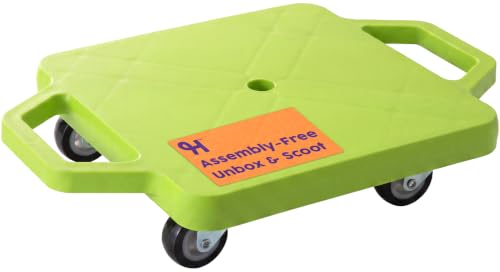 Hurtle Scooter Board for Kids with Safety Handles — Heavy Duty Gym Floor Scooter with 360° Wheels for PE, Indoor Active & Sensory Play — Supports 200 lbs, Includes Cones & Tow Strap (Green)