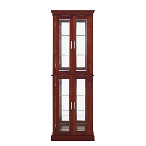 CZCZGX 70" Curio Glass Display Cabinet With 6 Adjustable Shelves, Tall Bookshelf With Tempered Glass Doors, Modern Storage Liquor Cabinet for Home (Walnut, 6 Tier)