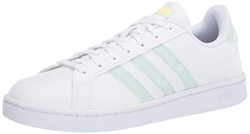 adidas Women's Grand Court Sneaker, ftwr White/dash green/shock yellow, 8 M US