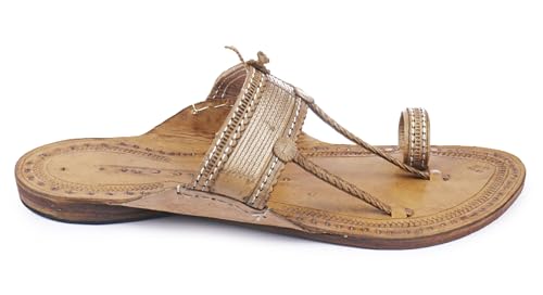 Image of KORAKARI Mens Handmade Kolhapuri Chappal Smooth and Comfortable, Stylish Durable Anti Slip Design Flip Flops Slippers Genuine Leather Traditional Indian Footwear.