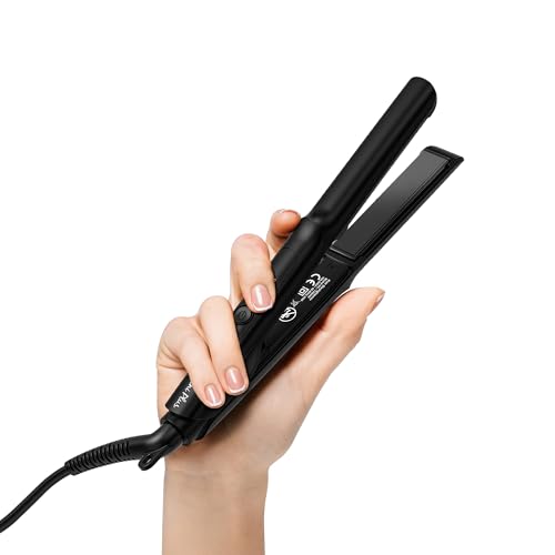 Plancha de pelo mini Farery para cabello corto, planchas mini compactas de cerámica con turmalina, planchas de viaje con funda, apagado automático, doble voltaje con temperatura regulable, negro