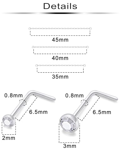 Nose Rings Chain Studs Piercings Jewelry 22/20/18G for Women Men Surgical Steel Double Chains Corkscrew l Shaped Bar Hypoallergenic2