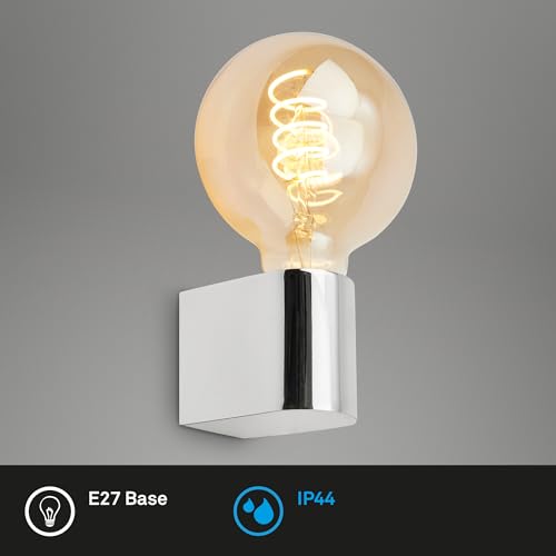 BRILONER - Spiegelleuchte Bad IP44 Spritzwasserschutz, E27 max. 10W, Wandmontage, Badezimmerlampe, Spiegellampe Bad, Lampe Badezimmer, Badlampe Wand, Wandlampe Badezimmer, 4,5 x 8 x 9,5cm, Chrom