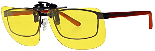 Metal Clip On Flip Up Polycarbonate Yellow Enhanced Driving Sunglass Lenses, Aviator, 56mm Wide X 47mm High, 134mm Wide with Bridge3