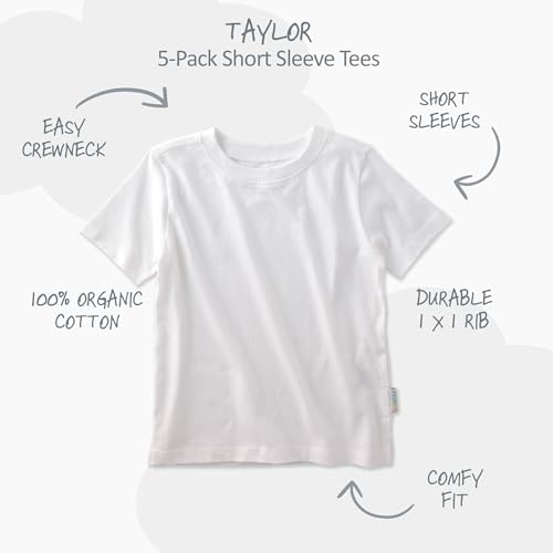 Image of Butterblu Taylor 5-Pack Short Sleeve T-Shirts 100% Organic Cotton | GOTS Certified Organic Cotton for Baby, Toddler Girls, Boys, Unisex, Made to Match Layering Solid Colors