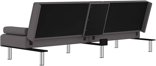 Miniatura 8 de Sectional Couch Pull Out Couch, Sofa Bed with Cup Holders Gray Faux Leather