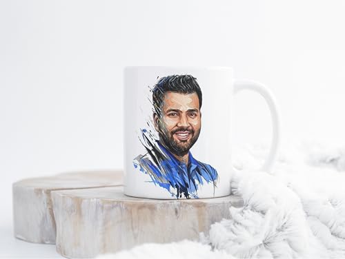 Image of Cricket Theme Ceramic Coffee Mug, MS Dhoni and Virat Kohli Fan Art Print (Sports Lover) (5-Rohit Sharma, Large)