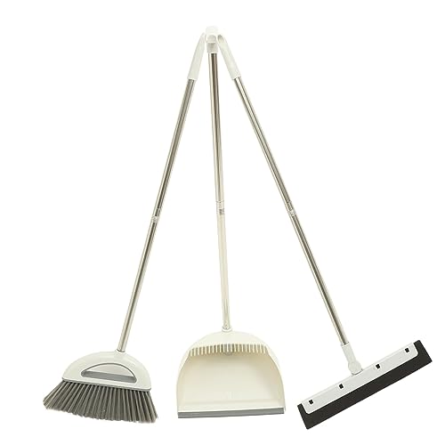 WRITWAA 1 Satz Besen-Set Gartenbesen Nass Störungen Reiniger Scheuer Kehrschaufel Haushalt Reinigung kehrmaschine kehrer Mit Schaber Für Drinnen Das Haustier Weiß