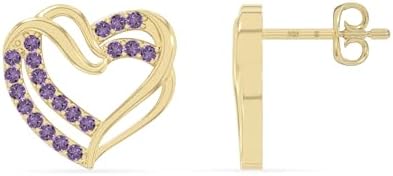 Natural Gemstone Heart in Heart Stud Earrings for Women in 925 Si...