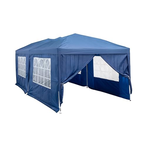 Uniprodo Folding Gazebo - 3 x 6 m - Waterproof Oxford Fabric Roof & Side Walls - Up to 10 People - Blue - For Outdoor Events, Picnics, Camping