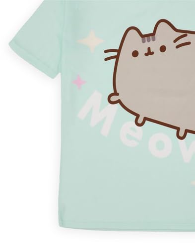 Pusheen Girls Pajama Set | Young Ladies Green Loungewear Short Sleeve T-Shirt & All Over Print Long Leg Pants Complete PJs4
