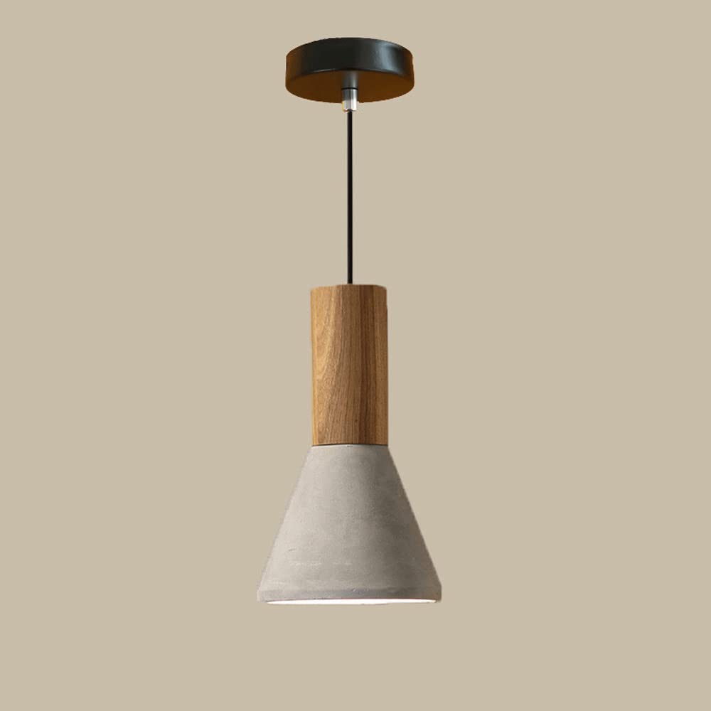 Lámpara colgante de madera y cemento gris con cable ajustable en diseño nórdico moderno